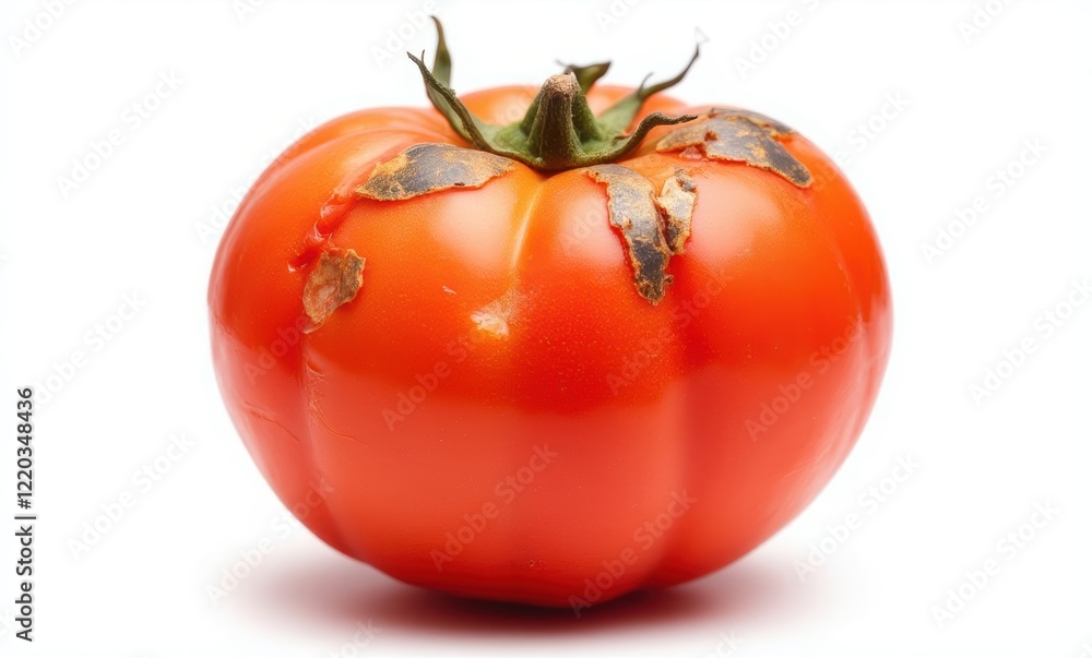 Ripe red tomato with blemishes on surface Ripe red tomato with blemishes on surface