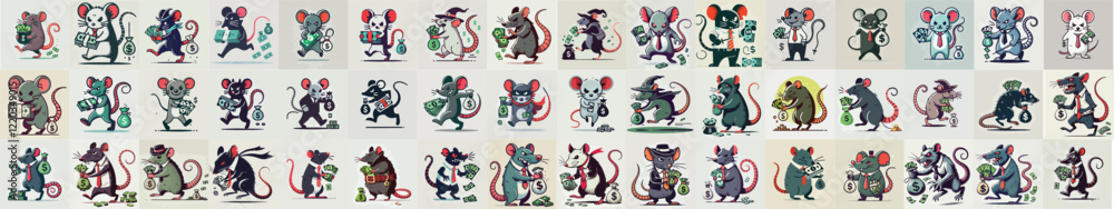 Fototapeta premium set of money corruption rat vector