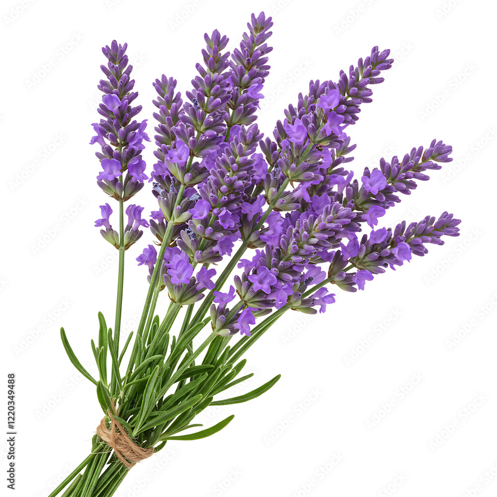 Fototapeta premium Lavender Bouquet Close-Up With Vibrant Purple Flowers and Green Stems On Transparent Background