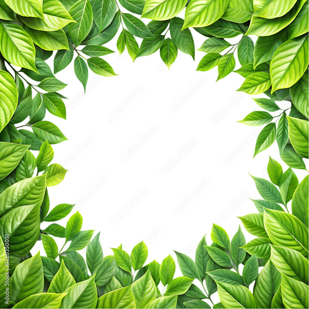 Fototapeta premium Vibrant Green Leaf Frame Natural Border Design lush plant fresh leafy 