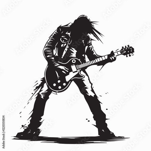 Guitar Rocker image vector. Illustration with rock guitar player in action silhouette vector.