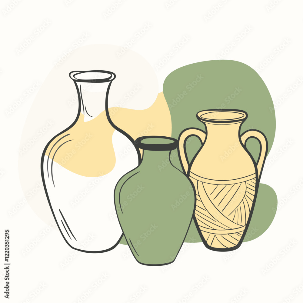 A vector silhouette design of unique sculptures blending clay bases with metallic accents, A vector silhouette design of unique sculptures blending clay bases with metallic accents,