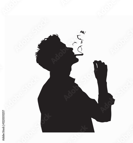 Silhouette of young man smoking image vector isolated on white background.