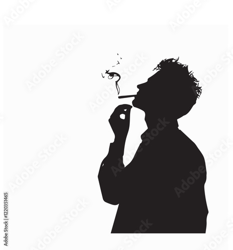 Silhouette of young man smoking image vector isolated on white background.