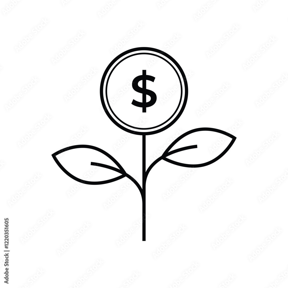 Financial Growth Moneu Flower Icon Vector Design Line Style Financial Growth Moneu Flower Icon Vector Design Line Style