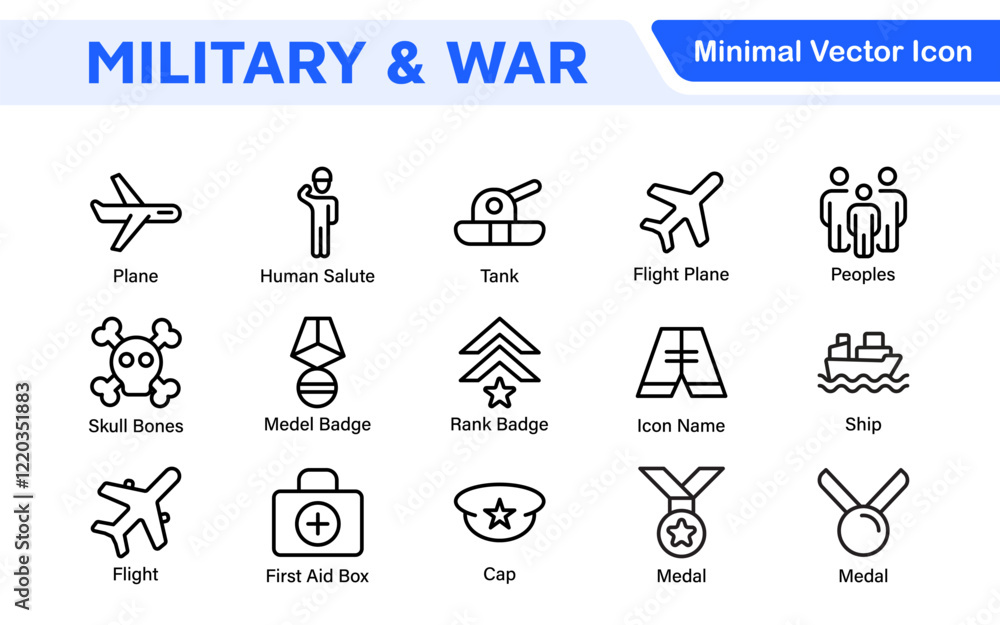 Obraz premium Military & War Icon Set. A powerful collection of icons representing defense and combat themes, perfect for enhancing educational materials, military websites, and historical projects.