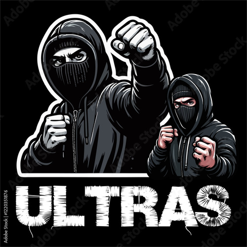 illustration vector graphic of Football fans ultras hooligan wear balaclava and black jacket design for logo, t-shirt, etc