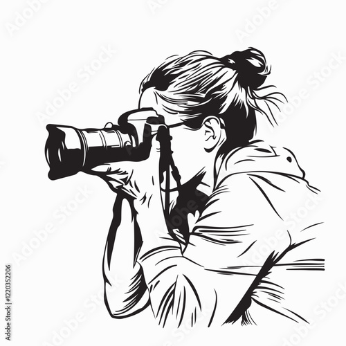 Professional Female Photographer with Camera image vector isolated on white background.