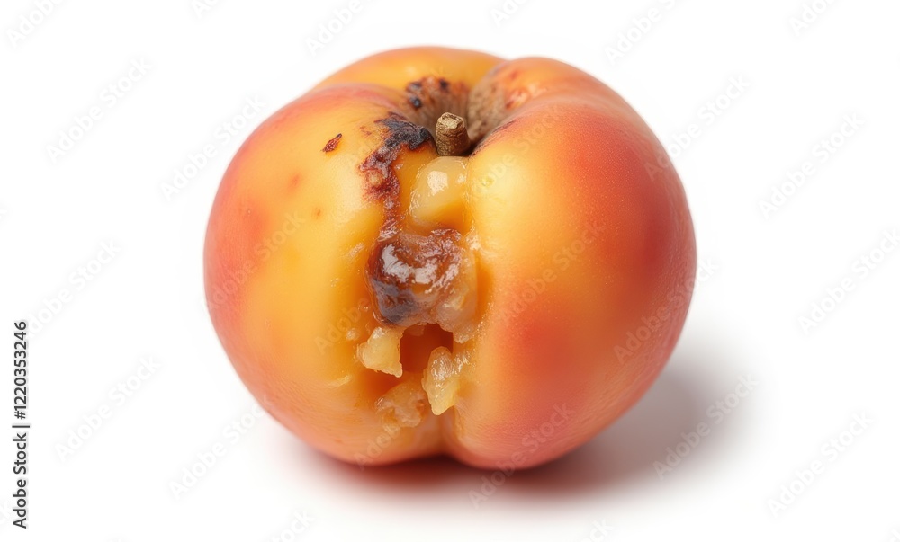 Ripe, damaged peach showcasing its texture Ripe, damaged peach showcasing its texture