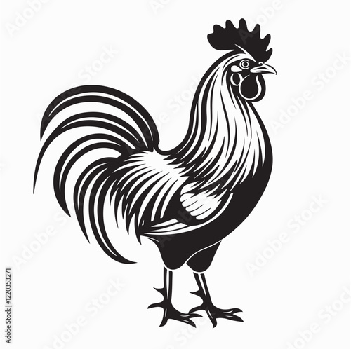 Фотография Black and white Rooster Standing Image Vector Illustration isolated on white background