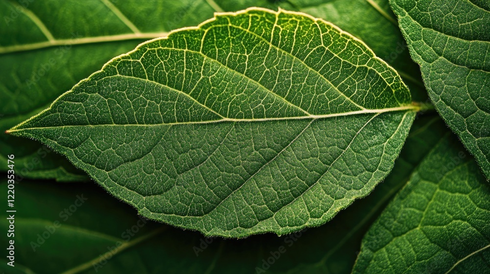 Obraz premium Fresh green leaves with a smooth surface and intricate details, professionally photographed for wallpapers