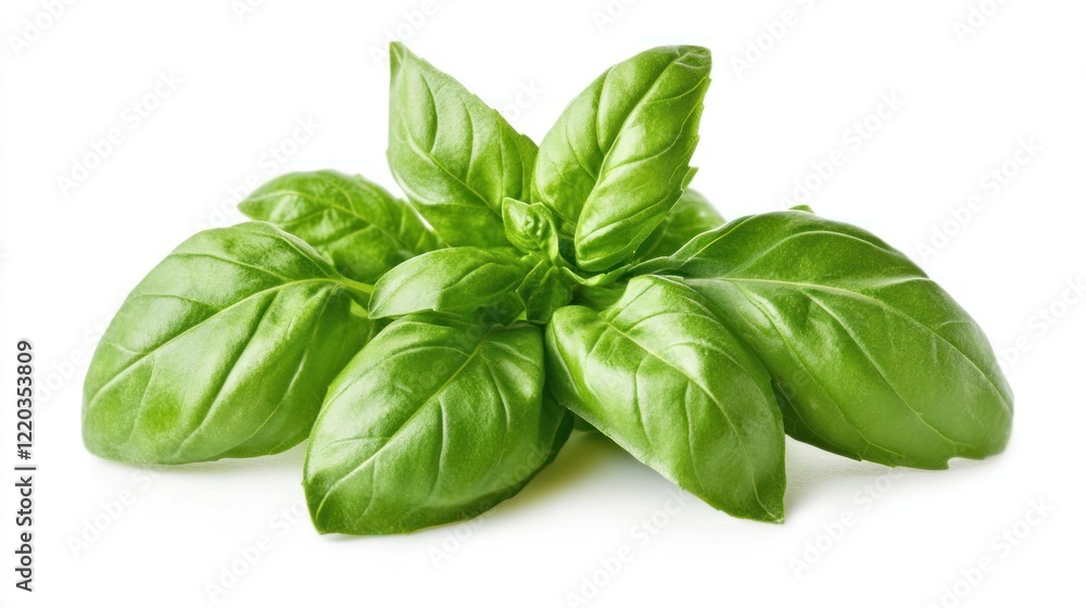 Fresh Green Basil Sprig on White Background Fresh Green Basil Sprig on White Background