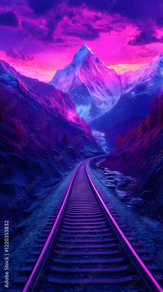 Fototapeta premium Vibrant retrowave aesthetic background with neon lights and gridlines.