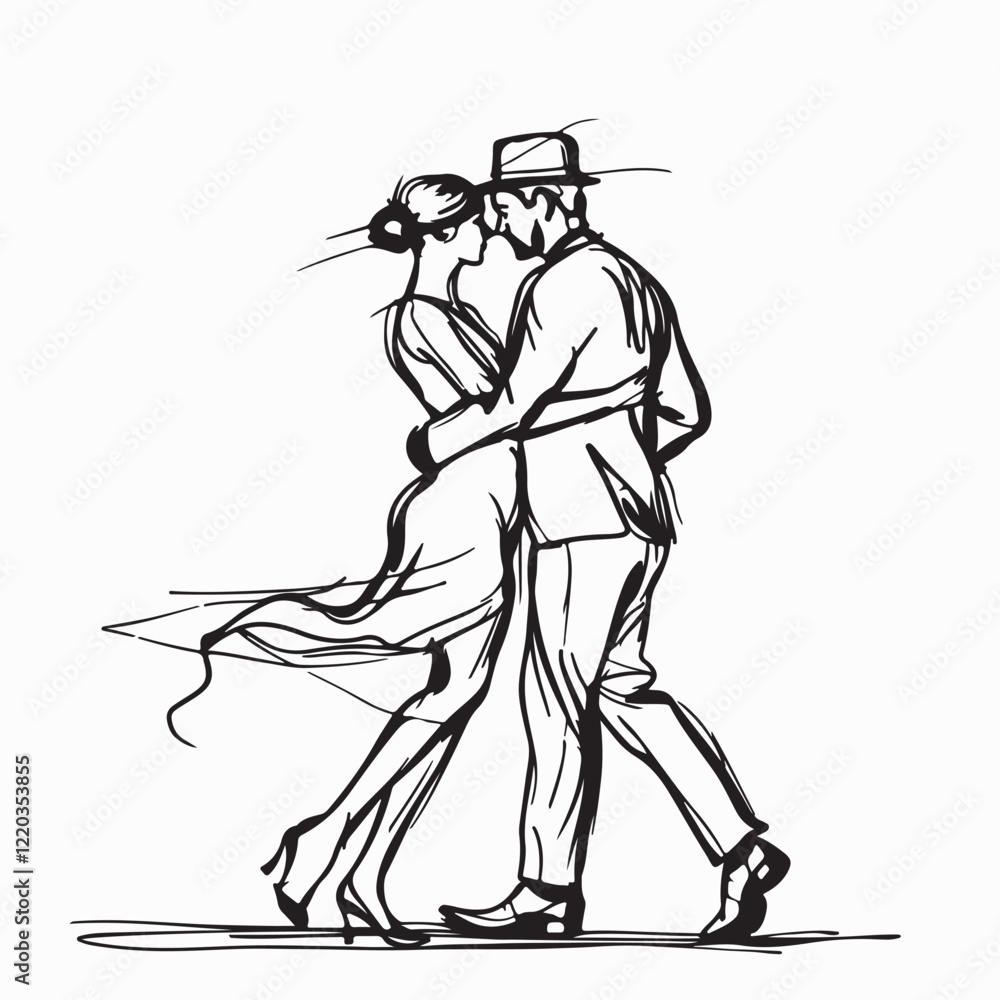 Fototapeta premium Couple Dancing Tango image vector. Tango couple romantic couple tango image vector.