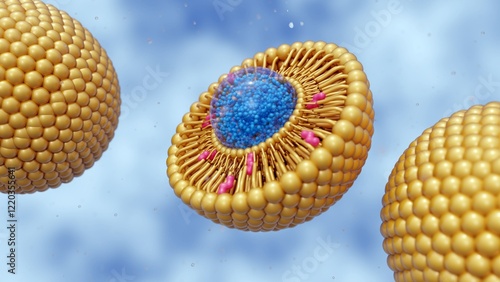 Foto 3d rendering of nanomedicine inside of liposome lipid bilayer with cholesterol m