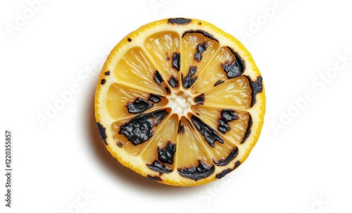 Charred lemon slice on a white background photo