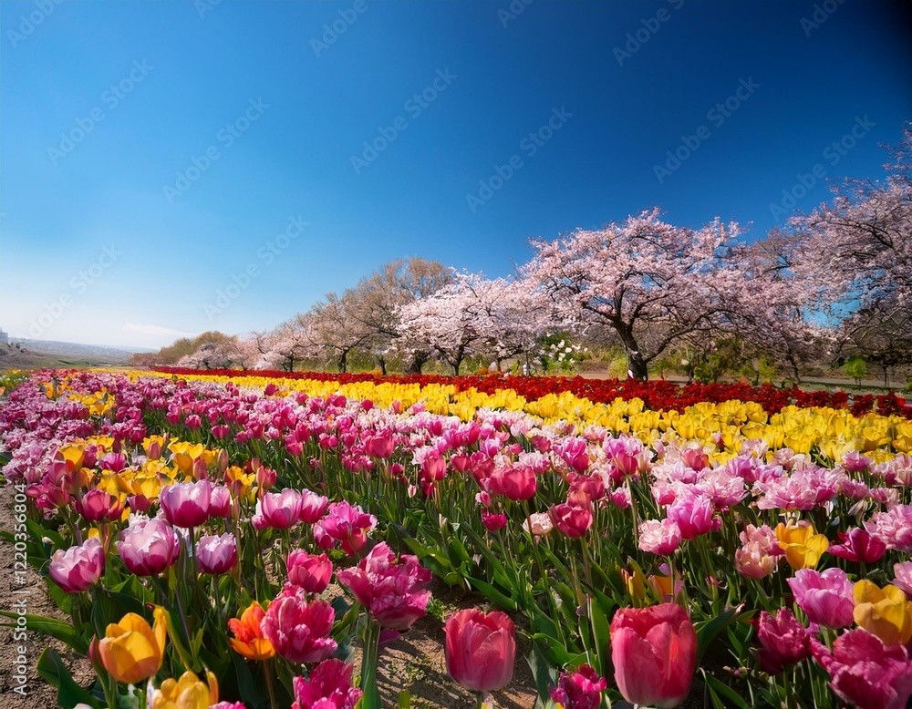 Springtime Tulips and Cherry Blossoms Springtime Tulips and Cherry Blossoms
