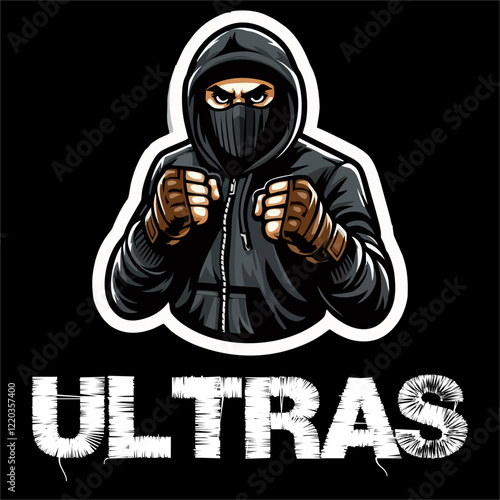 illustration vector graphic of Football fans ultras hooligan wear balaclava and black jacket design for logo, t-shirt, etc