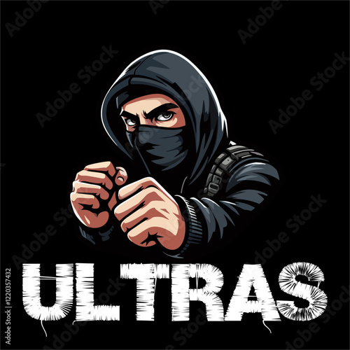 illustration vector graphic of Football fans ultras hooligan wear balaclava and black jacket design for logo, t-shirt, etc