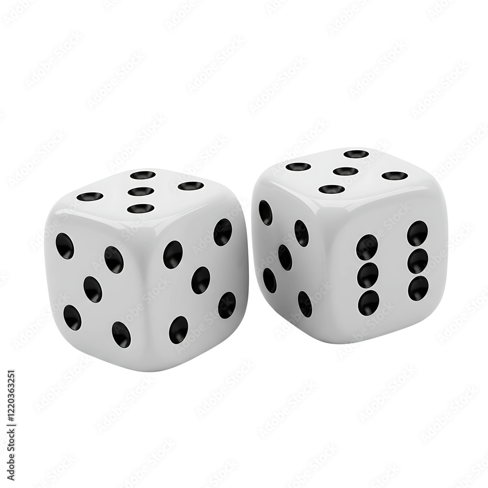 Pair of White Dice With Black Dots Close-Up Realistic 3D Render On Transparent Background
Pair of White Dice With Black Dots Close-Up Realistic 3D Render On Transparent Background