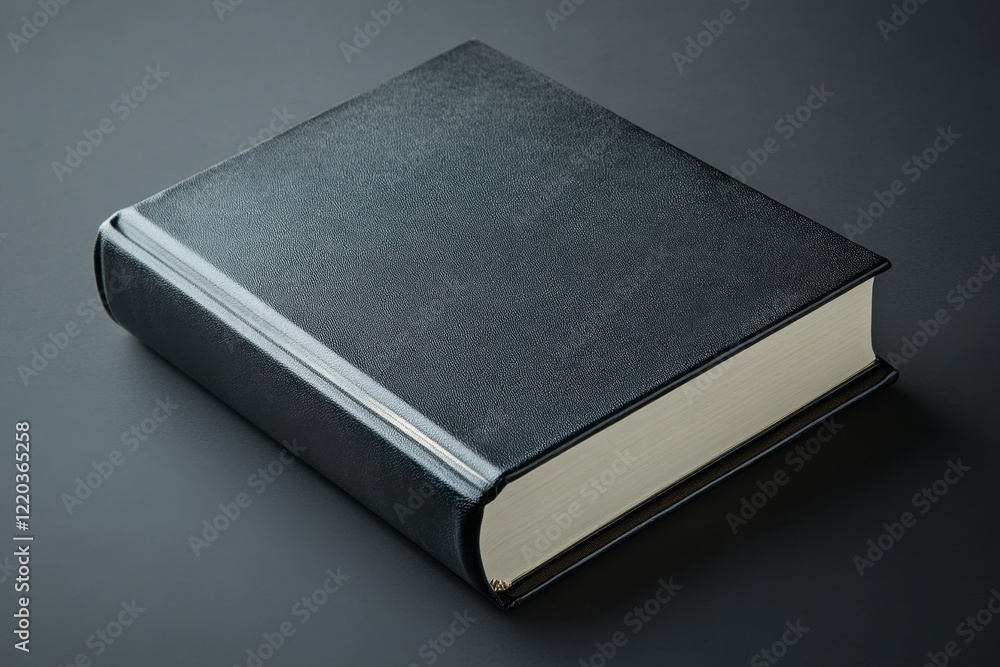 Black Leather-Bound Book on Dark Background with Clean Edges Black Leather-Bound Book on Dark Background with Clean Edges