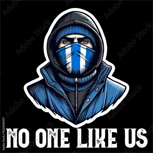 illustration vector graphic of Football fans ultras hooligan wear balaclava and jacket design for logo, t-shirt, etc
