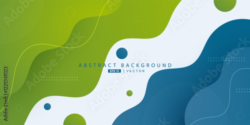 Blue and green geometric business banner design. Creative banner design with wave shapes and lines for template. Simple design on white horizontal banner. Eps10 vector