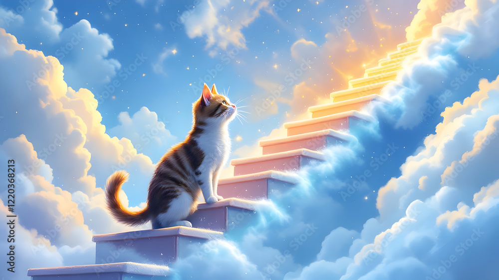 Fototapeta premium Cat walking on a ladder to heaven