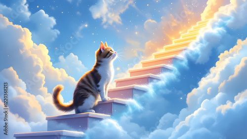 Cat walking on a ladder to heaven