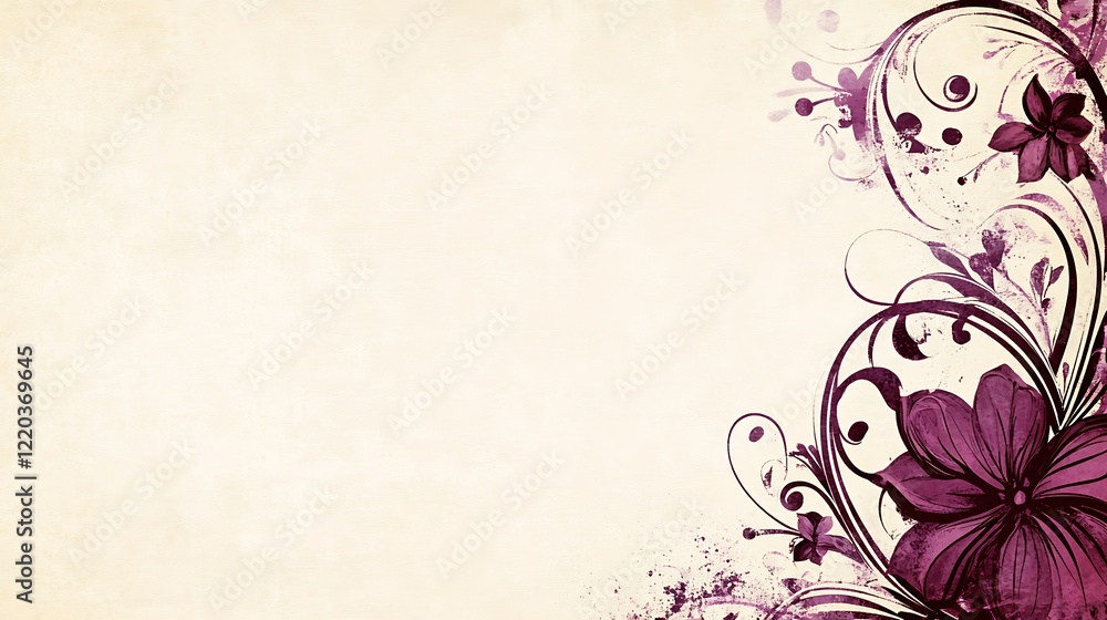 Elegant Purple Floral Design on Beige Background Elegant Purple Floral Design on Beige Background