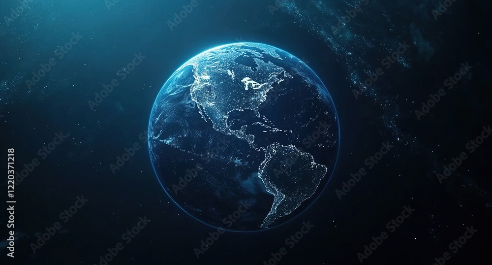 Fototapeta premium Exploring Earth's Night Lights: A Stunning Visual Journey from Space, Showing City Lights and Ocean Currents.