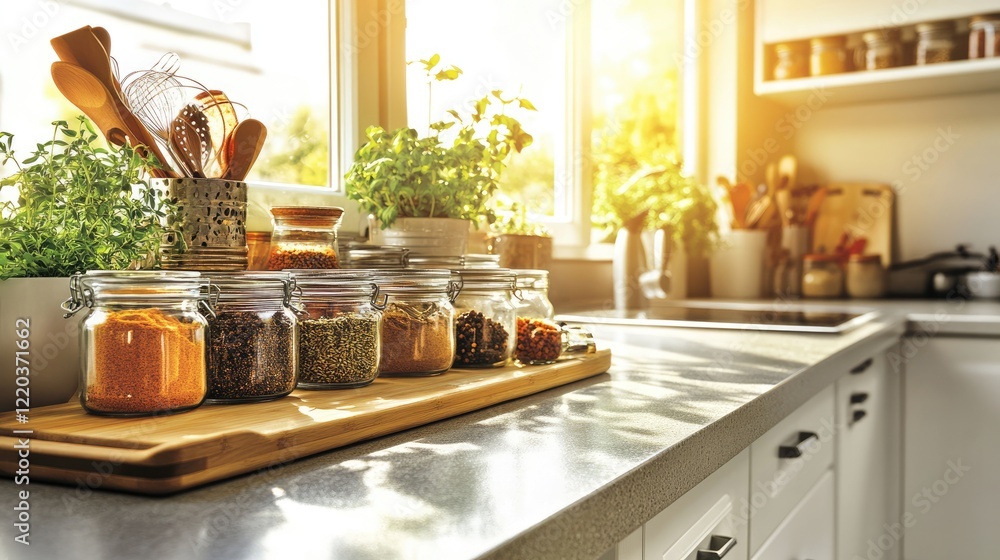 A beautifully organized spice rack with labeled jars containing gut-healthy spices in a well-lit kitchen. A beautifully organized spice rack with labeled jars containing gut-healthy spices in a well-lit kitchen.