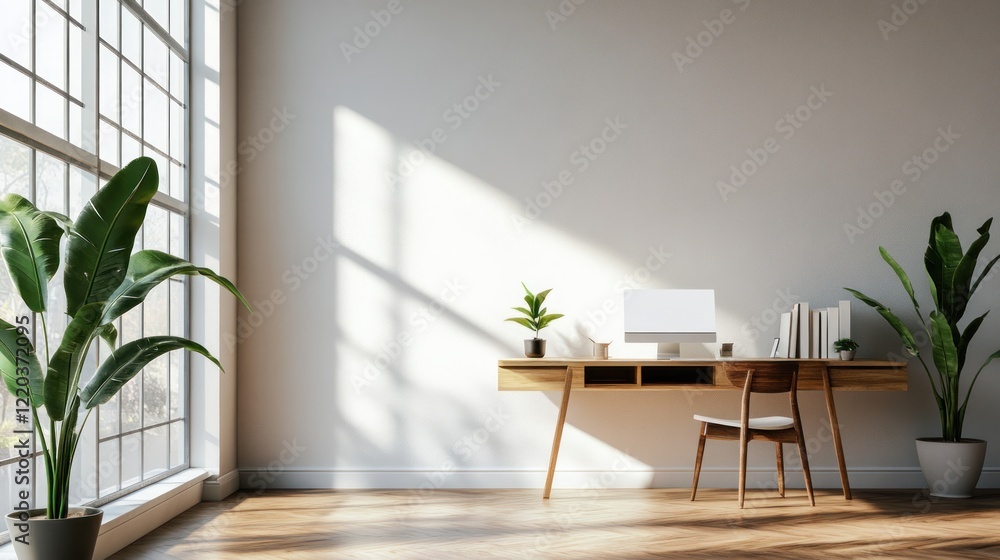 Sunlit Minimalist Home Office Workspace Sunlit Minimalist Home Office Workspace