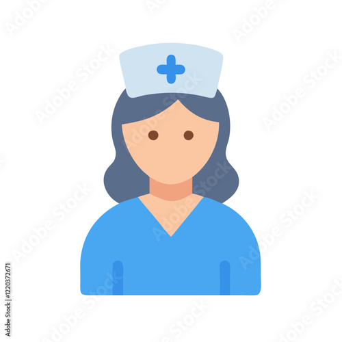Nurse in blue scrubs with medical cap icon