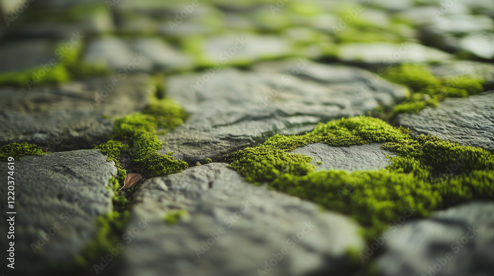 Delicate Moss Layers on Stone, Creating a Soft Green and Gray Natural Texture with Fine, Uniform Coverage. Delicate Moss Layers on Stone, Creating a Soft Green and Gray Natural Texture with Fine, Uniform Coverage.