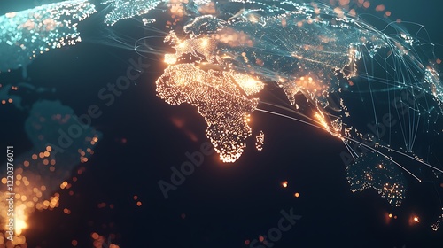 A globe with a map of Africa and Australia lit up in the dark