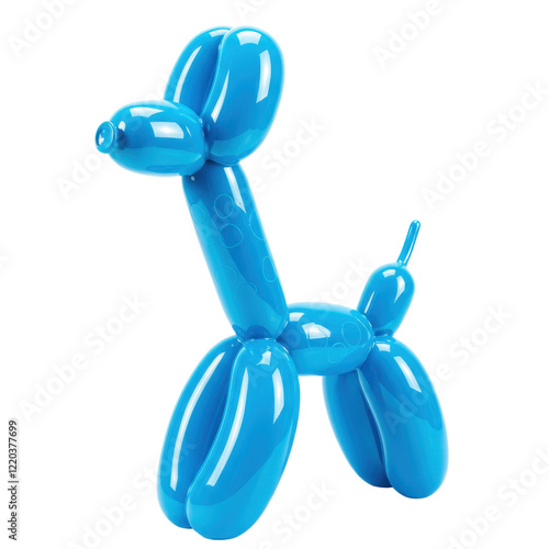 A creative balloon animal in a bright blue shade sculpted into the shape of a giraffe with a glossy finish on a white background