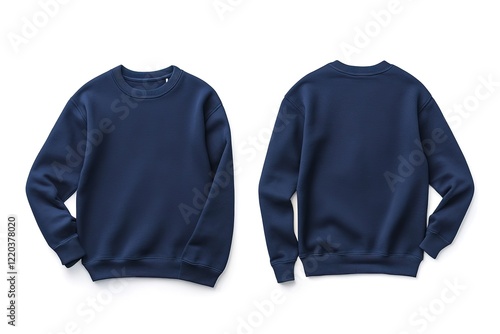 Front and back view of a navy blue sweatshirt mockup
