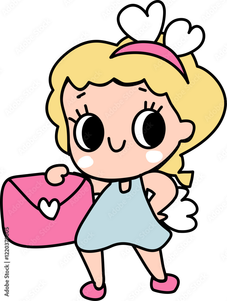 little Cupid angel girl with heart valentines cartoon little Cupid angel girl with heart valentines cartoon