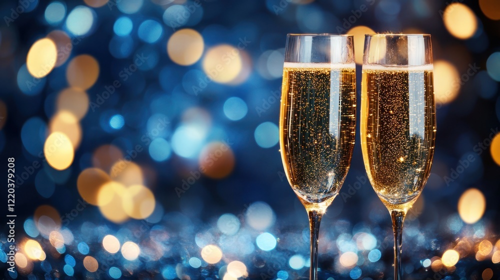 Two Glasses of Sparkling Champagne Against a Festive Background Two Glasses of Sparkling Champagne Against a Festive Background