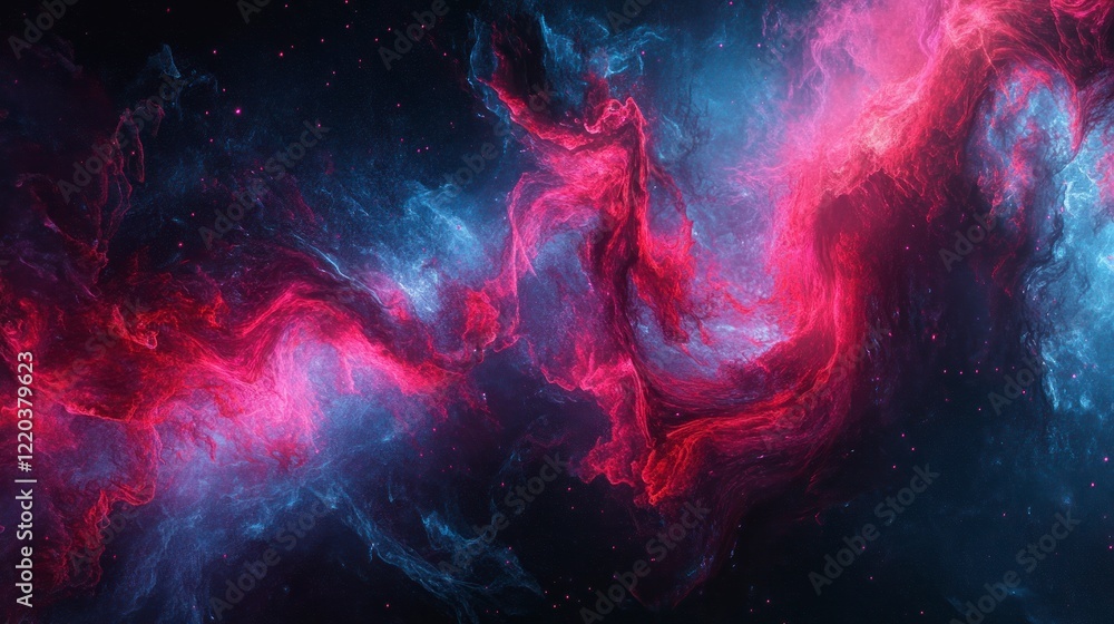Fototapeta premium Colorful smoke in red, blue, and pink colors on a black background. Vape texture. Abstract wallpaper. Copy space for text or design. 