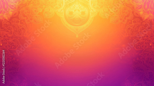 Hola Mohalla banner gradient copy space, orange and purple gradient with traditional Sikh ornaments in the corners, Ai generated images
