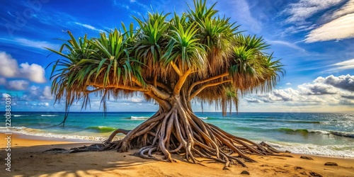 Seashore Screwpine (Pandanus odoratissimus) - Aerial Roots & Bushy Shape photo