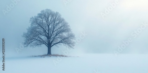Wallpaper Mural Dense foggy mist surrounds a solitary tree on a snowy landscape, winter, forest Torontodigital.ca