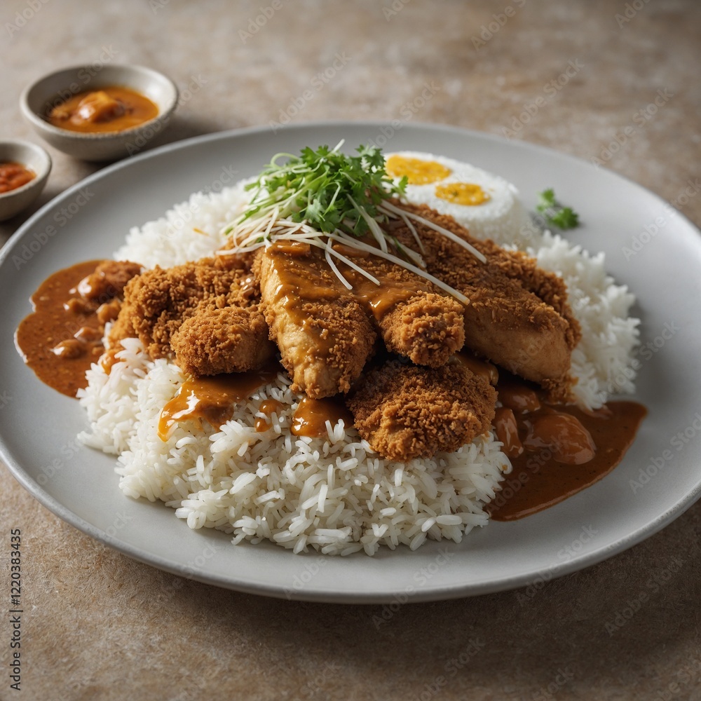 Slow-Cooked Braised Beef Short Ribs in Rich Sauce view of aesthetic chicken katsu with some rice and garnish on top image background Delicious Indian dish with curry and rice Slow-Cooked Braised Beef Short Ribs in Rich Sauce view of aesthetic chicken katsu with some rice and garnish on top image background Delicious Indian dish with curry and rice