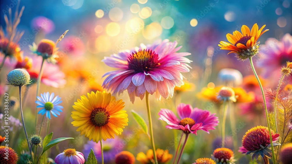 Vibrant Wildflower Macro Photography: Close-Up Floral Background with Soft Filtered Tones Vibrant Wildflower Macro Photography: Close-Up Floral Background with Soft Filtered Tones