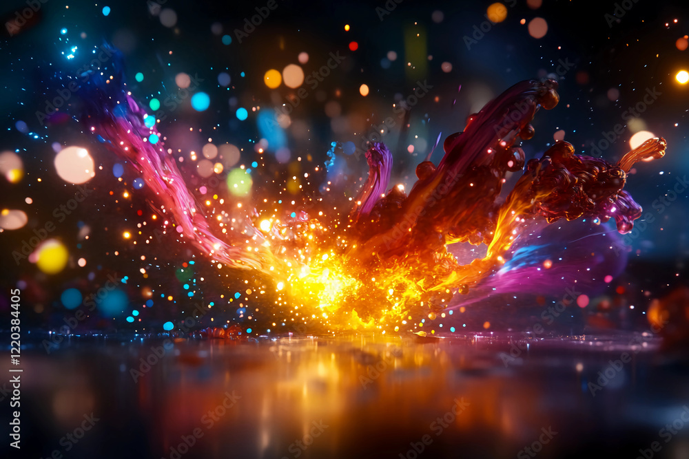 Obraz premium Supernova Rainbow of Energy – A cosmic explosion of vibrant rainbow colors radiating from a supernova, with swirling patterns, light bursts, and energy waves creating a stunning masterpiece