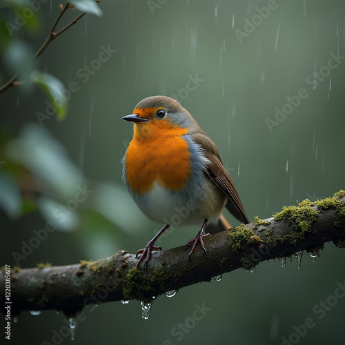 An american robin sitting alone in a cold climate sitting on branch or rock