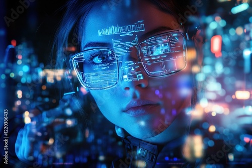 Wallpaper Mural Future Vision: Smart Glasses Showcase Digital Overlays on City Nightscapes, Exploring Augmented Reality's Potential. Torontodigital.ca