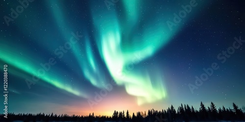 Wallpaper Mural clean energy renewable marketing concept. Majestic aurora borealis lights up the night sky above a tranquil forest landscape. Torontodigital.ca
